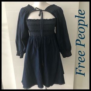 NWOT Free People Smock Bodice Denim Babydoll dress